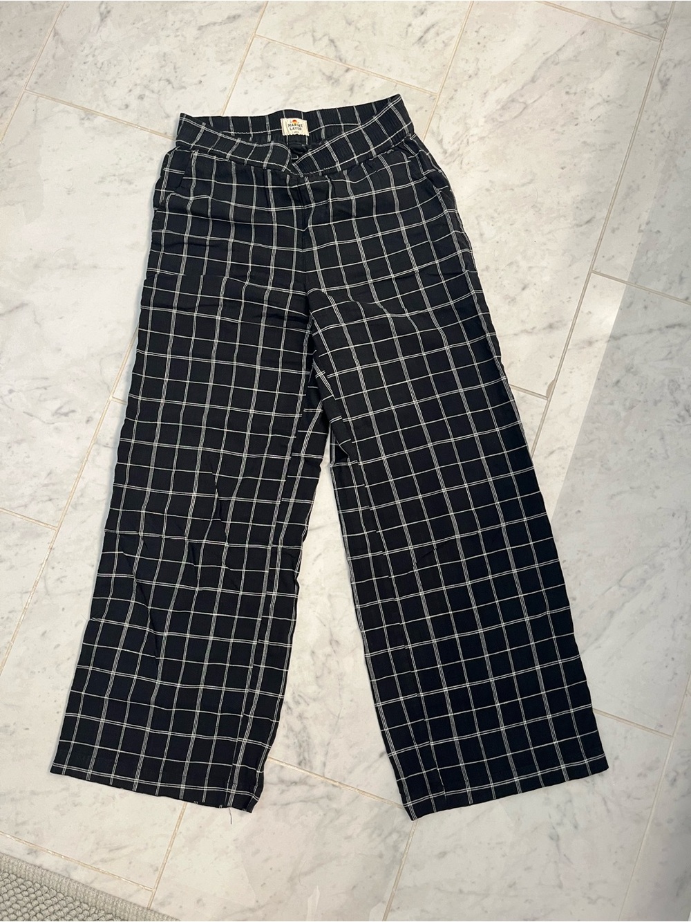 Marine Layer Black & White Windowpane Wide Leg Pants